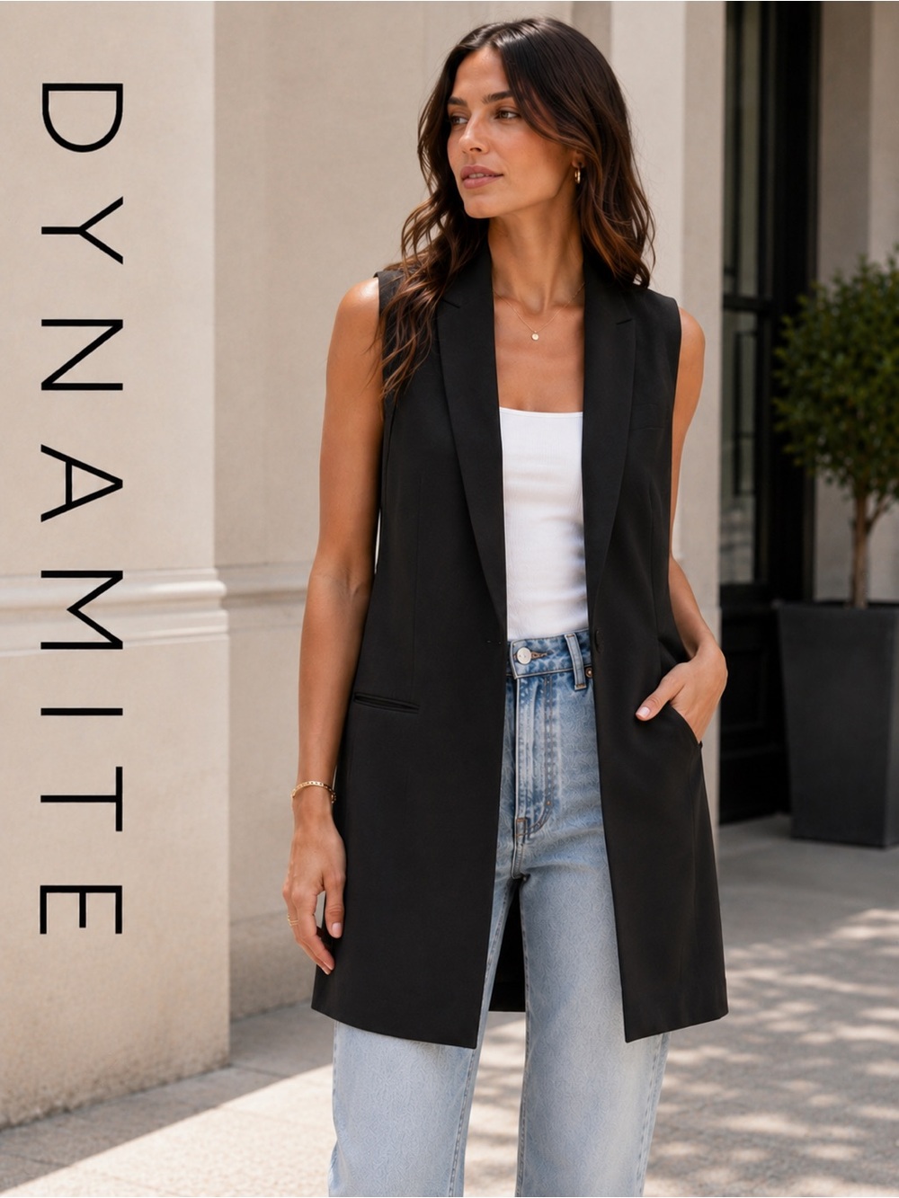 ⚫️ DYNAMITE Black Sleeveless Open-Front Vest